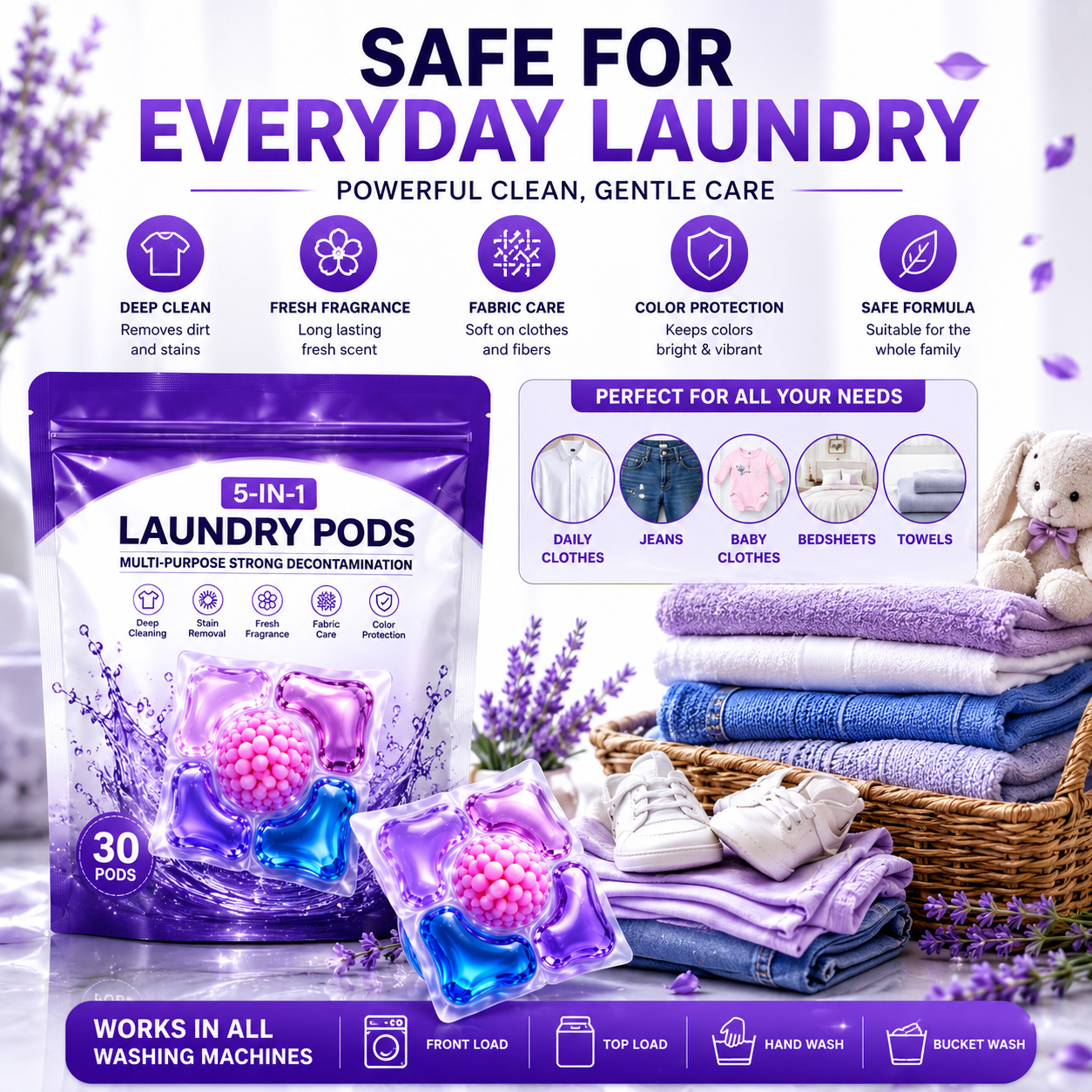 Multi-purpose Strong Decontamination Detergent Cloth Washing POD